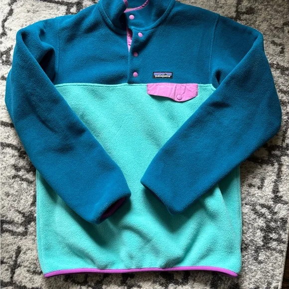 Patagonia Synchilla Womens Teal and Pink Snap Fleece Pullover Small - Picture 8 of 14
